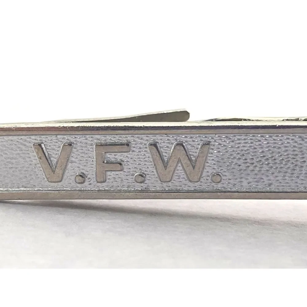 Vintage V.F.W. Bulldog Tie Clip Bar Silver Tone Metal Veteran United States